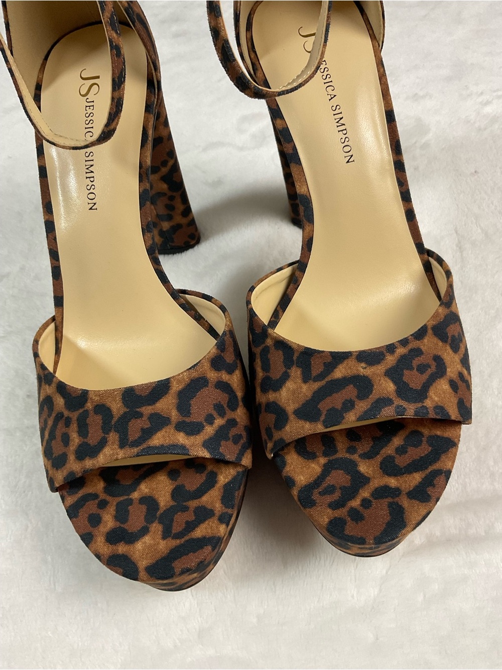 Jessica Simpson Animal Print Platform Heels Ankle Strap Size 8.5 - Picture 4 of 10
